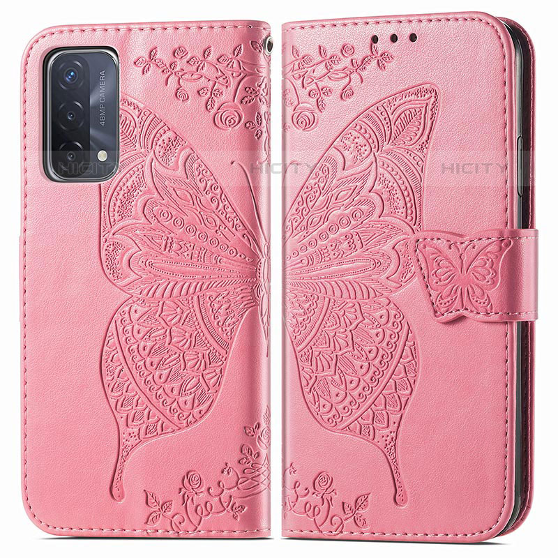 Coque Portefeuille Papillon Livre Cuir Etui Clapet pour OnePlus Nord N200 5G Rose Rouge Plus