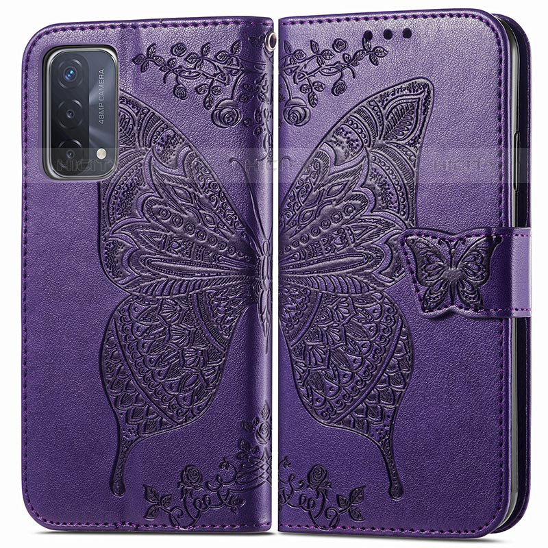 Coque Portefeuille Papillon Livre Cuir Etui Clapet pour OnePlus Nord N200 5G Violet Plus