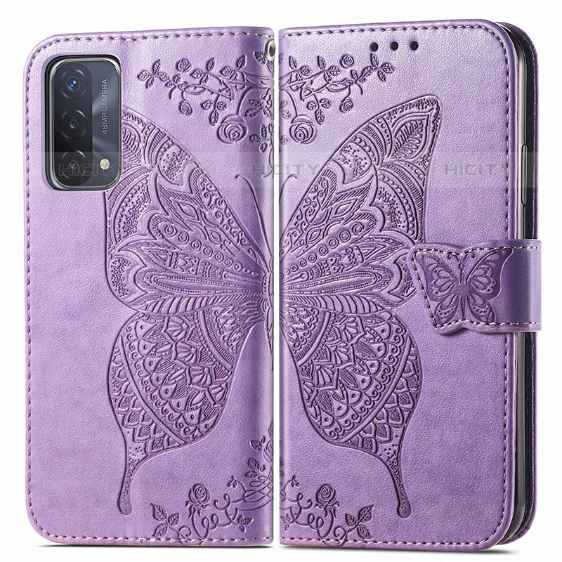 Coque Portefeuille Papillon Livre Cuir Etui Clapet pour OnePlus Nord N200 5G Violet Clair Plus