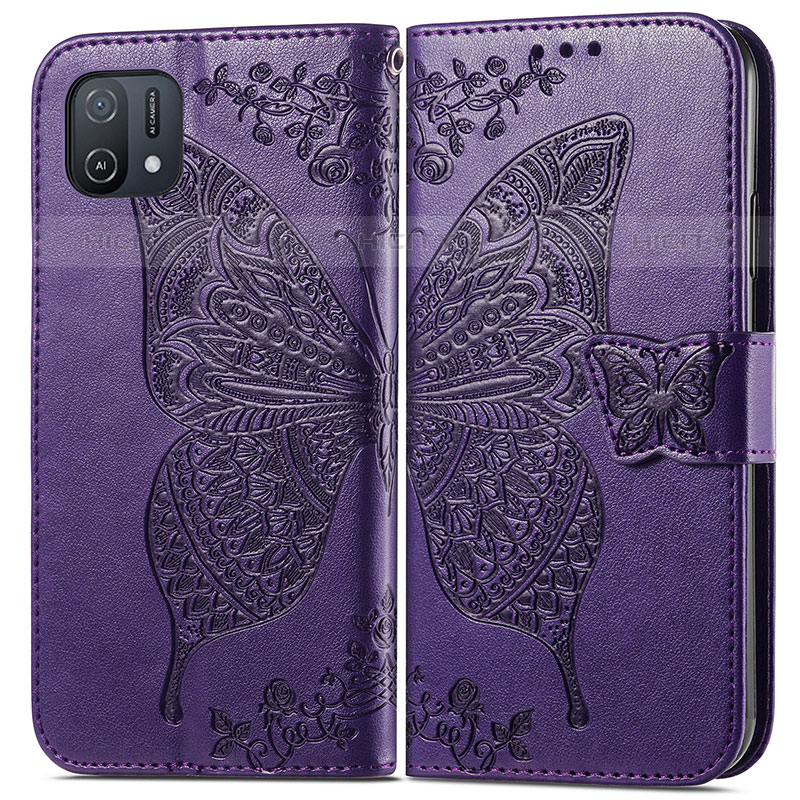 Coque Portefeuille Papillon Livre Cuir Etui Clapet pour Oppo A16e Violet Plus