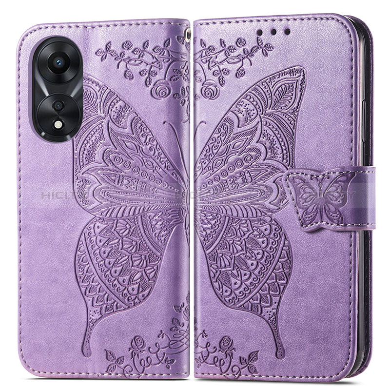 Coque Portefeuille Papillon Livre Cuir Etui Clapet pour Oppo A18 Violet Clair Plus