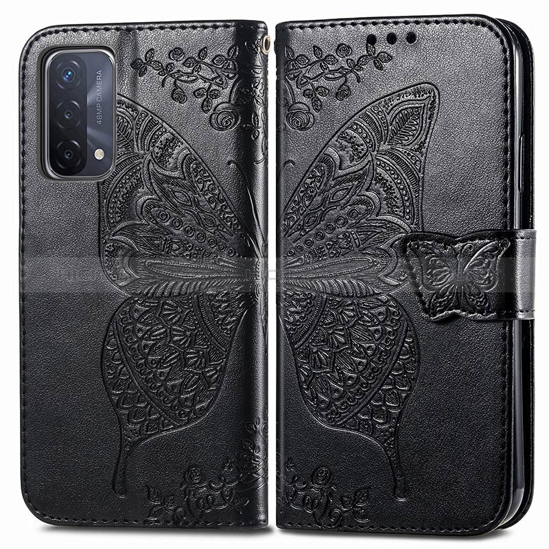 Coque Portefeuille Papillon Livre Cuir Etui Clapet pour Oppo A54 5G Noir Plus