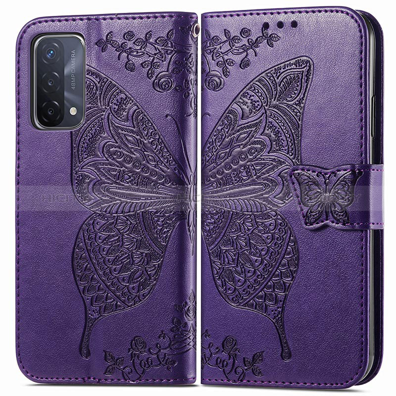 Coque Portefeuille Papillon Livre Cuir Etui Clapet pour Oppo A54 5G Violet Plus