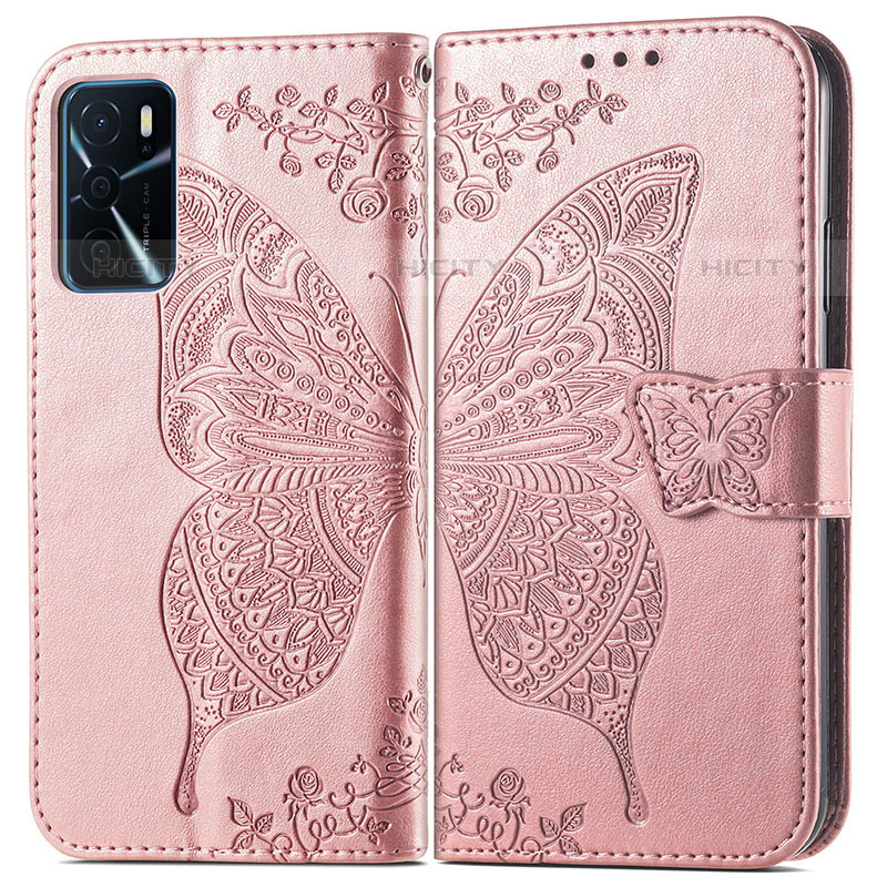 Coque Portefeuille Papillon Livre Cuir Etui Clapet pour Oppo A54s Rose Plus