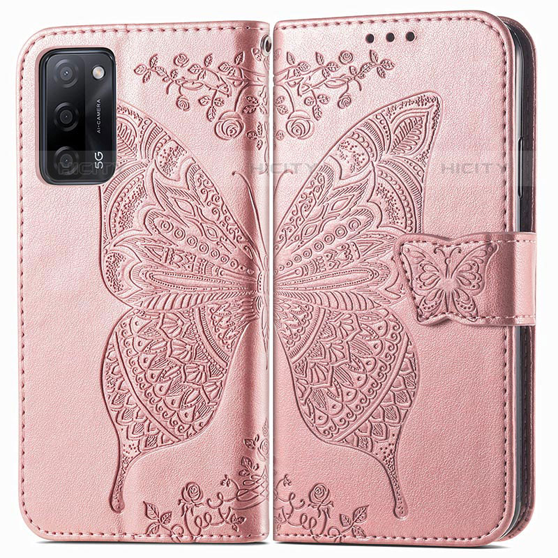 Coque Portefeuille Papillon Livre Cuir Etui Clapet pour Oppo A55 5G Rose Plus