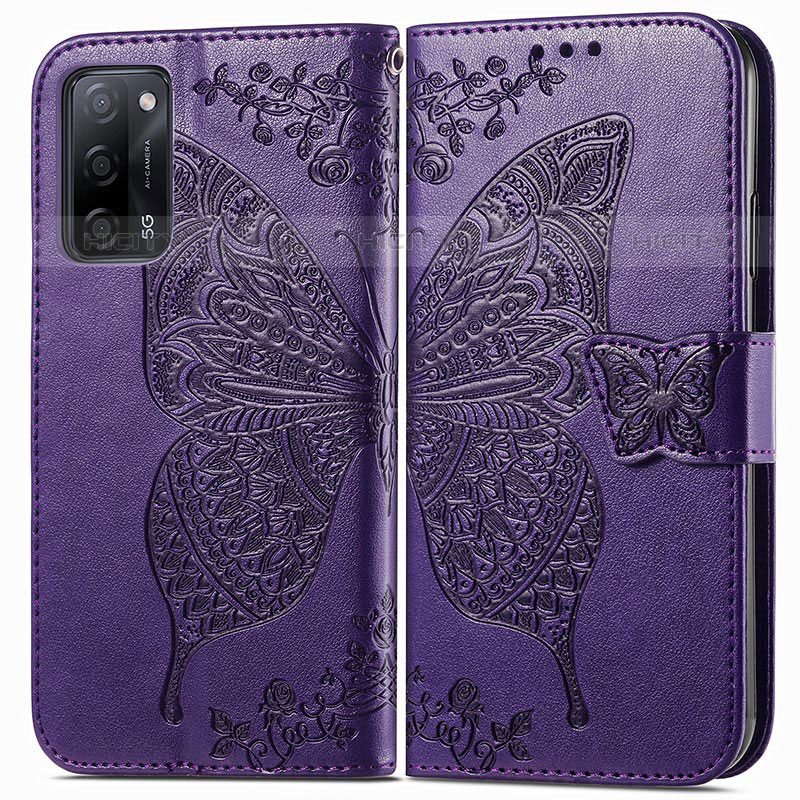 Coque Portefeuille Papillon Livre Cuir Etui Clapet pour Oppo A55 5G Violet Plus