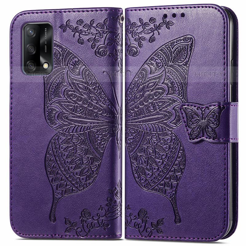 Coque Portefeuille Papillon Livre Cuir Etui Clapet pour Oppo A74 4G Violet Plus