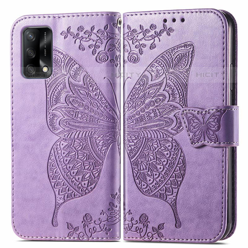 Coque Portefeuille Papillon Livre Cuir Etui Clapet pour Oppo A74 4G Violet Clair Plus