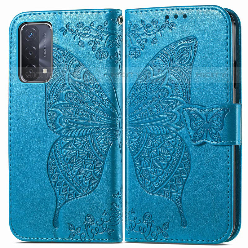Coque Portefeuille Papillon Livre Cuir Etui Clapet pour Oppo A93 5G Bleu Plus