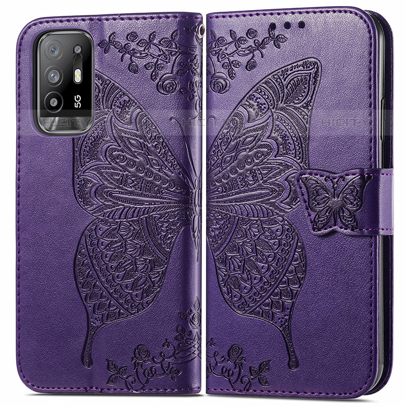 Coque Portefeuille Papillon Livre Cuir Etui Clapet pour Oppo A95 5G Violet Plus