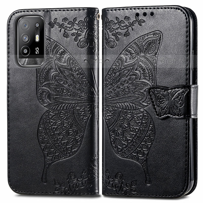 Coque Portefeuille Papillon Livre Cuir Etui Clapet pour Oppo F19 Pro+ Plus 5G Noir Plus