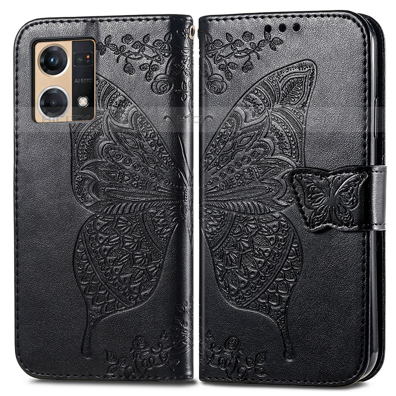 Coque Portefeuille Papillon Livre Cuir Etui Clapet pour Oppo F21 Pro 4G Noir Plus