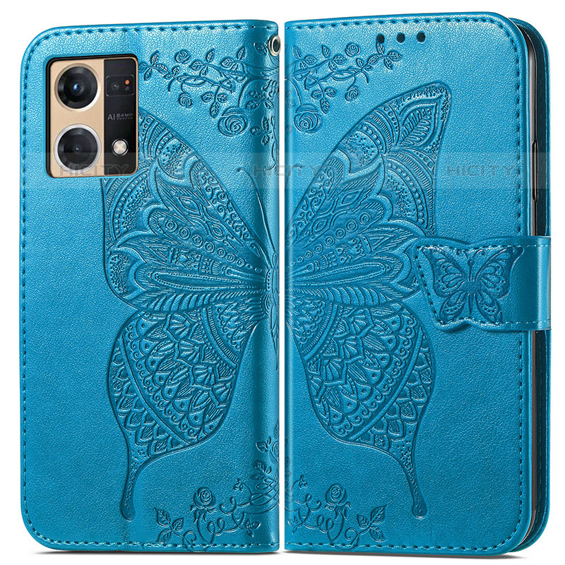 Coque Portefeuille Papillon Livre Cuir Etui Clapet pour Oppo F21s Pro 4G Bleu Plus