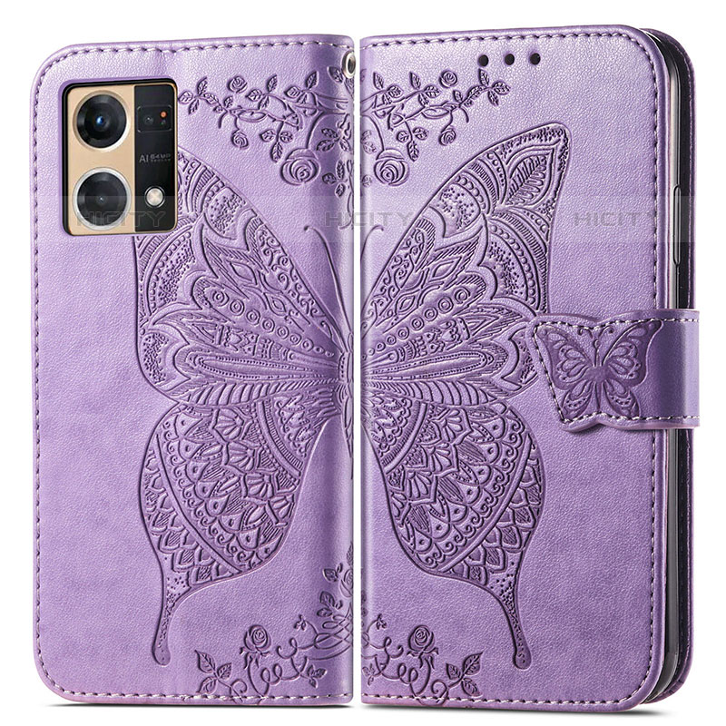 Coque Portefeuille Papillon Livre Cuir Etui Clapet pour Oppo F21s Pro 4G Violet Clair Plus