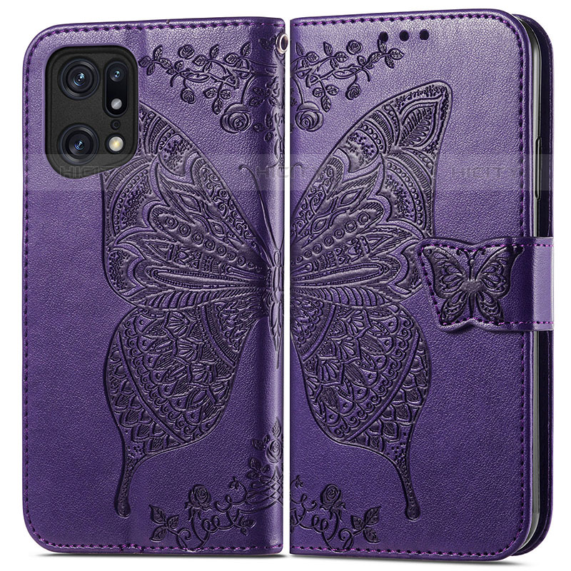 Coque Portefeuille Papillon Livre Cuir Etui Clapet pour Oppo Find X5 Pro 5G Plus