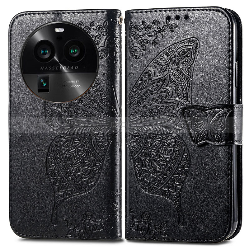 Coque Portefeuille Papillon Livre Cuir Etui Clapet pour Oppo Find X6 Pro 5G Noir Plus