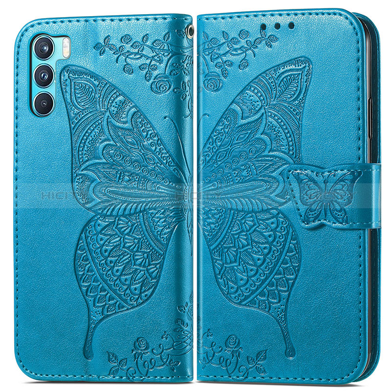 Coque Portefeuille Papillon Livre Cuir Etui Clapet pour Oppo K9 Pro 5G Bleu Plus