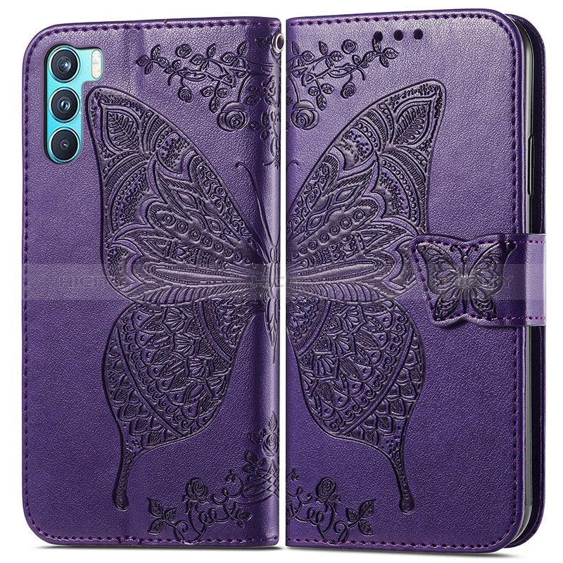 Coque Portefeuille Papillon Livre Cuir Etui Clapet pour Oppo K9 Pro 5G Violet Plus