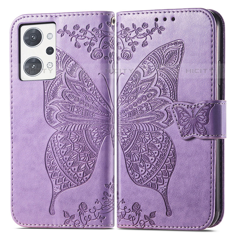 Coque Portefeuille Papillon Livre Cuir Etui Clapet pour Oppo Reno7 A Violet Clair Plus