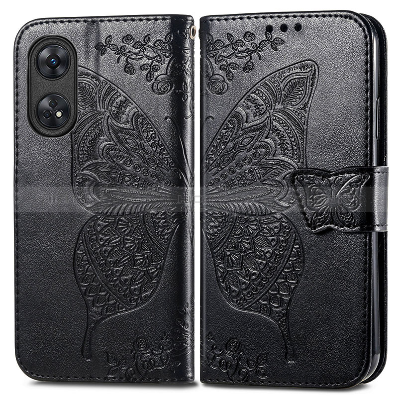 Coque Portefeuille Papillon Livre Cuir Etui Clapet pour Oppo Reno8 T 4G Noir Plus