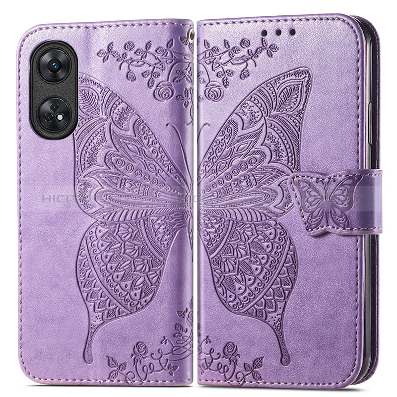 Coque Portefeuille Papillon Livre Cuir Etui Clapet pour Oppo Reno8 T 4G Violet Clair Plus