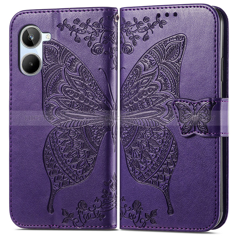 Coque Portefeuille Papillon Livre Cuir Etui Clapet pour Realme 10 Pro 5G Violet Plus