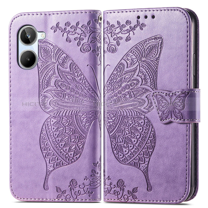 Coque Portefeuille Papillon Livre Cuir Etui Clapet pour Realme 10 Pro 5G Violet Clair Plus