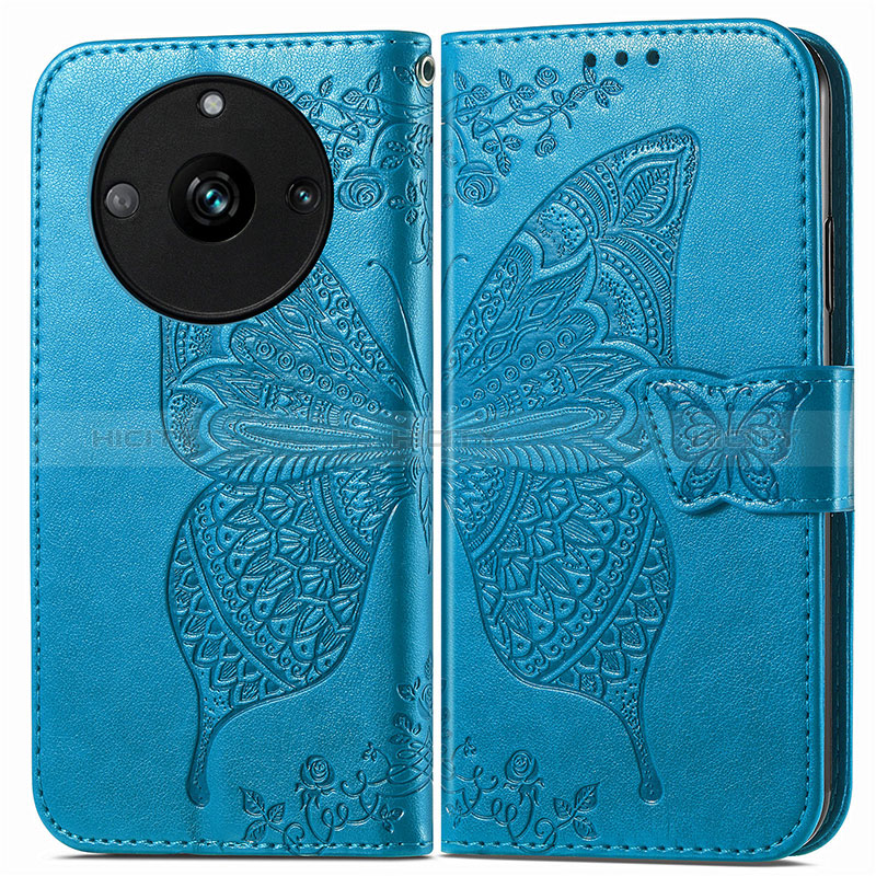 Coque Portefeuille Papillon Livre Cuir Etui Clapet pour Realme 11 Pro+ Plus 5G Bleu Plus