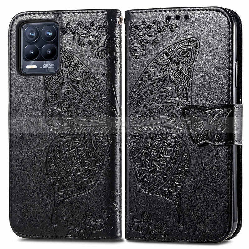 Coque Portefeuille Papillon Livre Cuir Etui Clapet pour Realme 8 4G Noir Plus