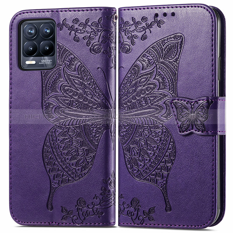 Coque Portefeuille Papillon Livre Cuir Etui Clapet pour Realme 8 4G Violet Plus