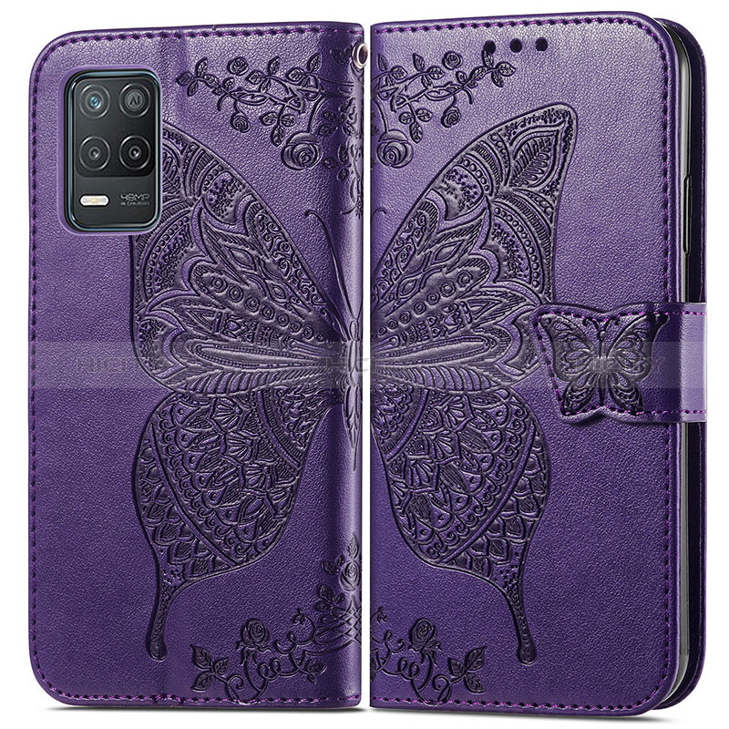 Coque Portefeuille Papillon Livre Cuir Etui Clapet pour Realme 8 5G Violet Plus