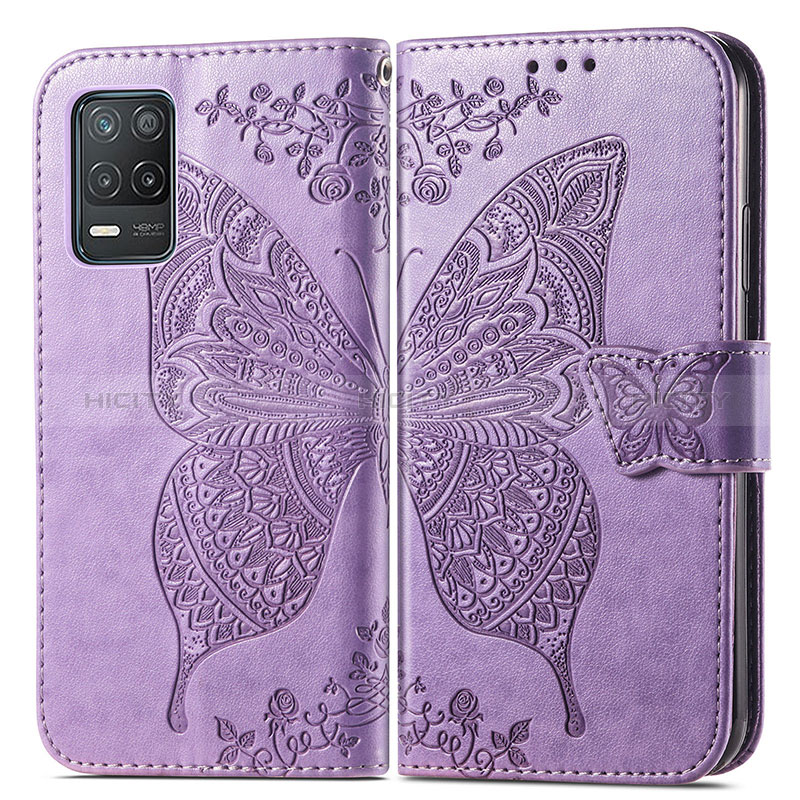 Coque Portefeuille Papillon Livre Cuir Etui Clapet pour Realme 8 5G Violet Clair Plus