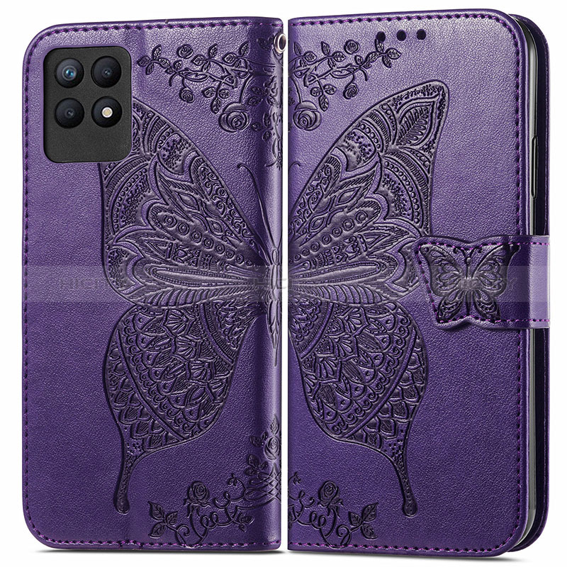 Coque Portefeuille Papillon Livre Cuir Etui Clapet pour Realme 8i Violet Plus