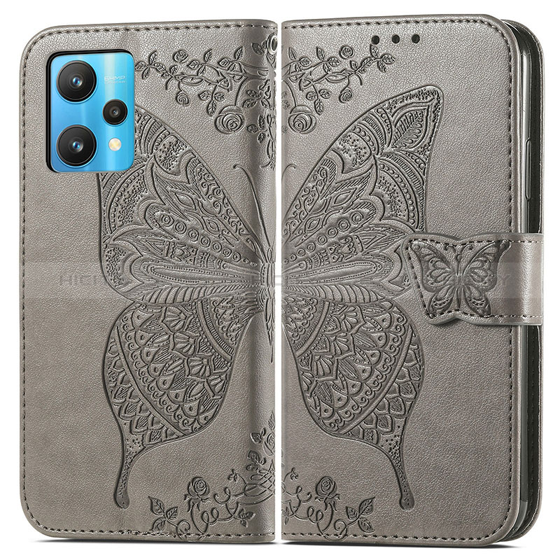 Coque Portefeuille Papillon Livre Cuir Etui Clapet pour Realme 9 5G Gris Plus