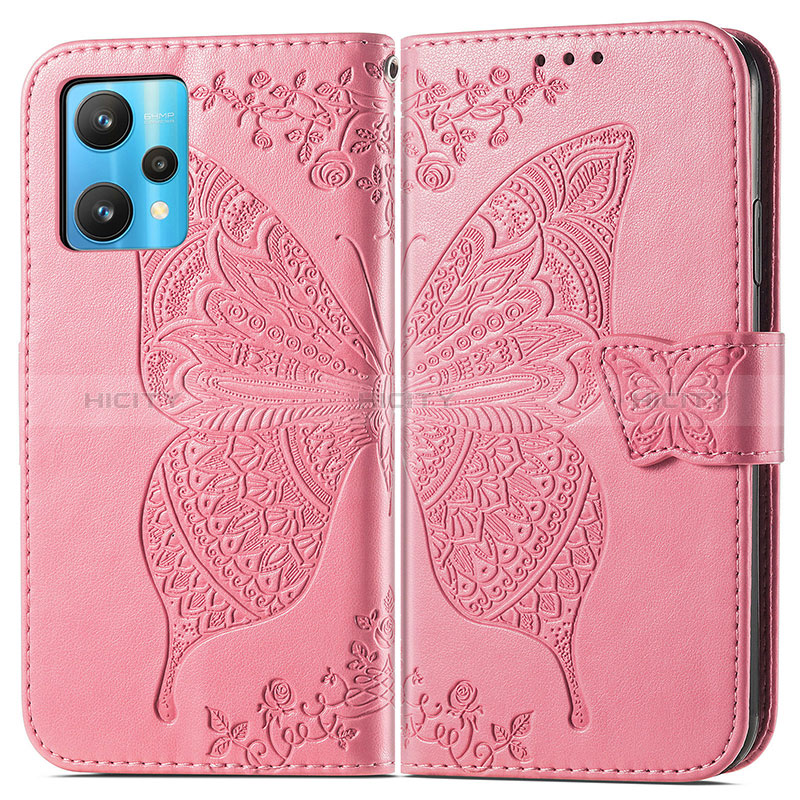 Coque Portefeuille Papillon Livre Cuir Etui Clapet pour Realme 9 5G Rose Rouge Plus