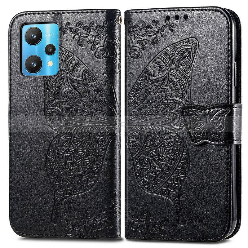 Coque Portefeuille Papillon Livre Cuir Etui Clapet pour Realme 9 Pro 5G Noir Plus