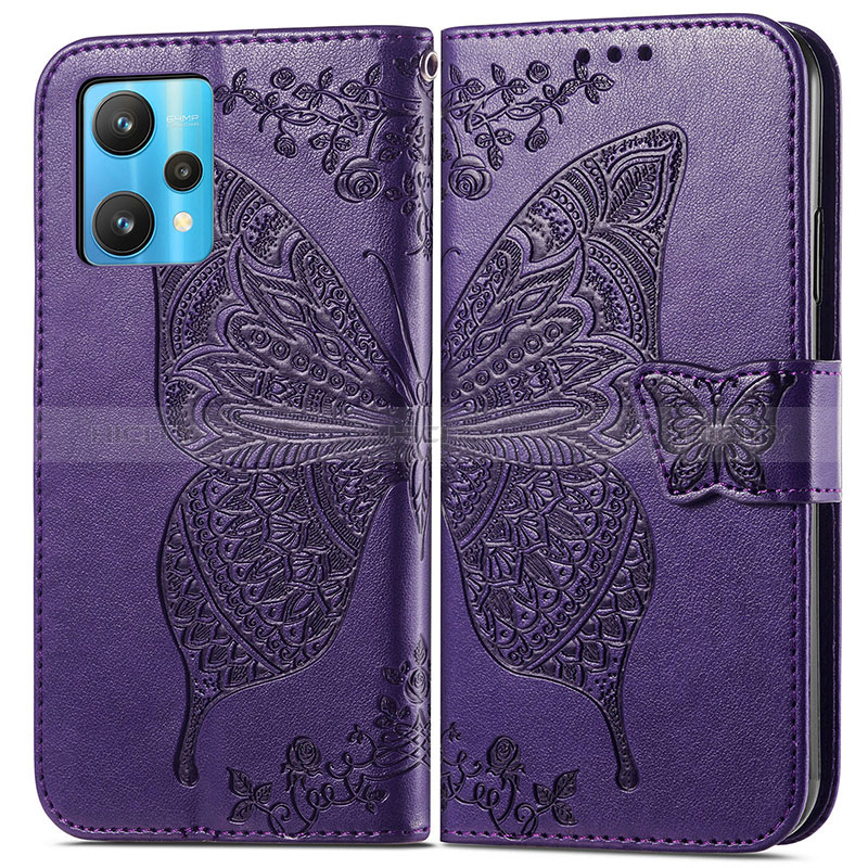 Coque Portefeuille Papillon Livre Cuir Etui Clapet pour Realme 9 Pro 5G Violet Plus