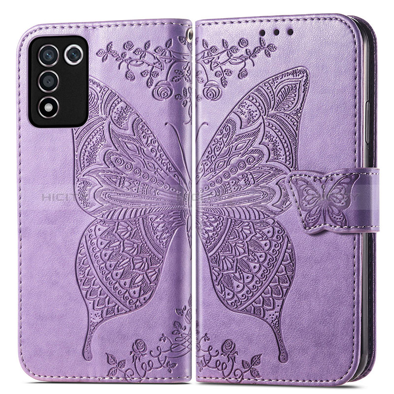 Coque Portefeuille Papillon Livre Cuir Etui Clapet pour Realme 9 SE 5G Violet Clair Plus