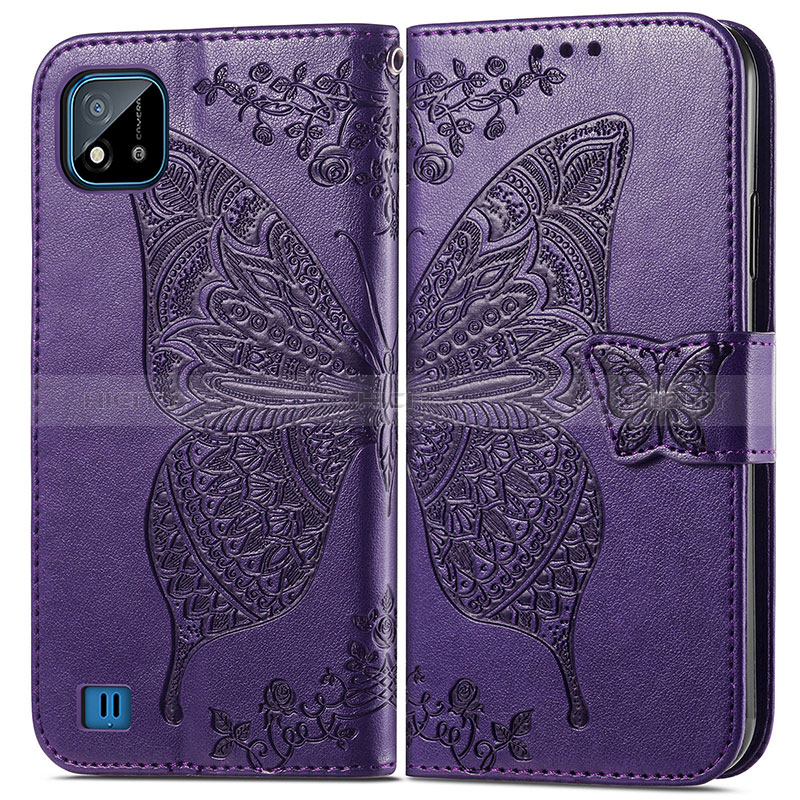 Coque Portefeuille Papillon Livre Cuir Etui Clapet pour Realme C11 (2021) Violet Plus