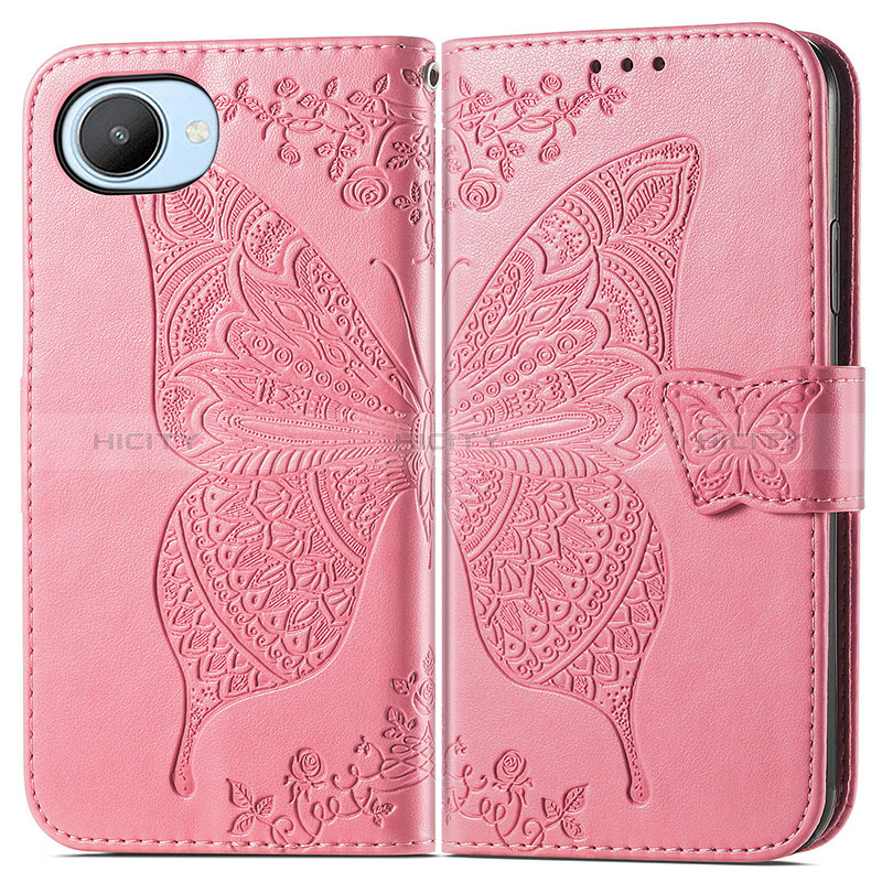 Coque Portefeuille Papillon Livre Cuir Etui Clapet pour Realme C30 Rose Rouge Plus