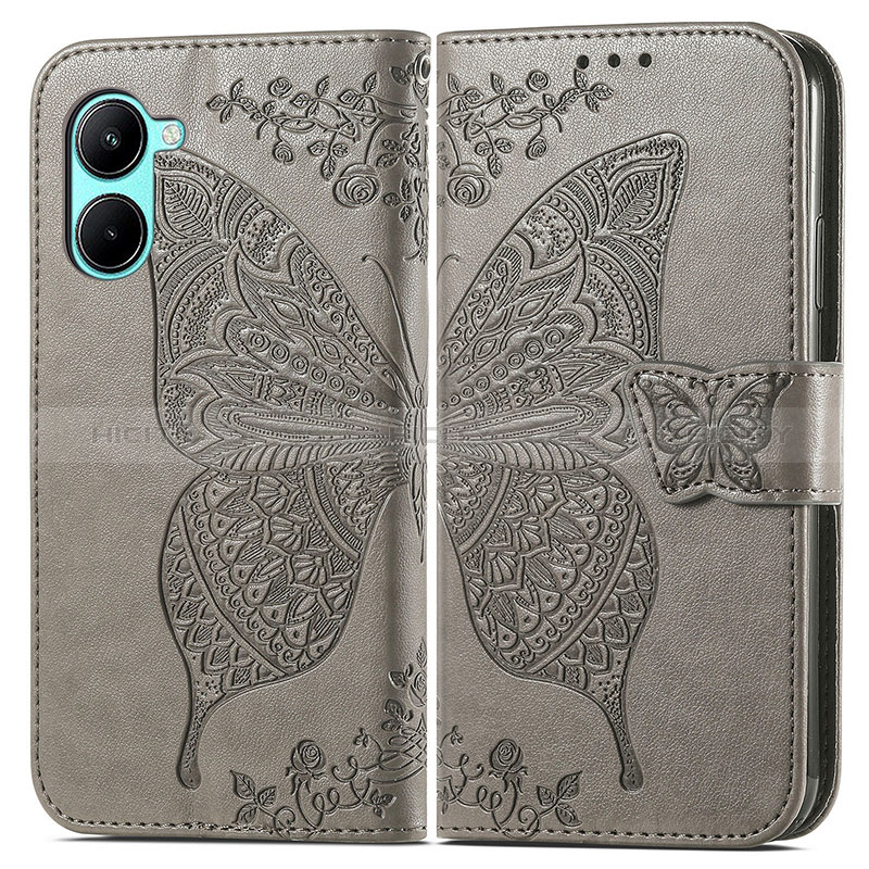 Coque Portefeuille Papillon Livre Cuir Etui Clapet pour Realme C33 (2023) Gris Plus