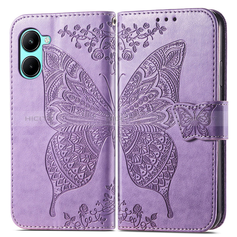 Coque Portefeuille Papillon Livre Cuir Etui Clapet pour Realme C33 (2023) Violet Clair Plus