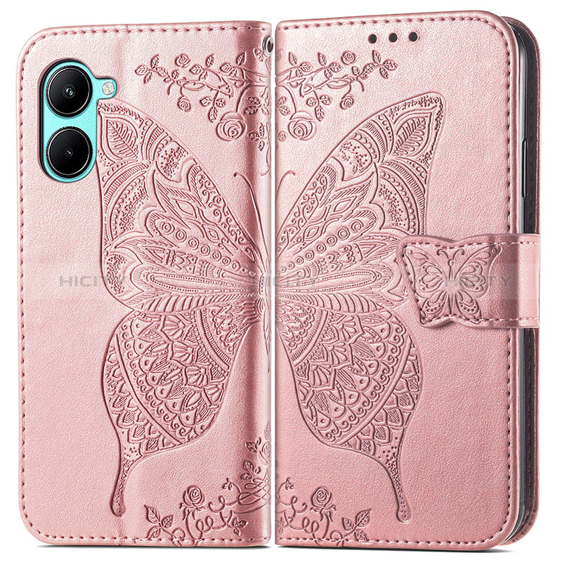 Coque Portefeuille Papillon Livre Cuir Etui Clapet pour Realme C33 Or Rose Plus