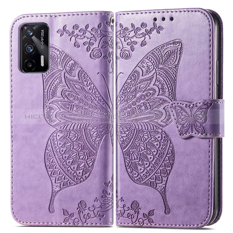 Coque Portefeuille Papillon Livre Cuir Etui Clapet pour Realme GT 5G Violet Clair Plus