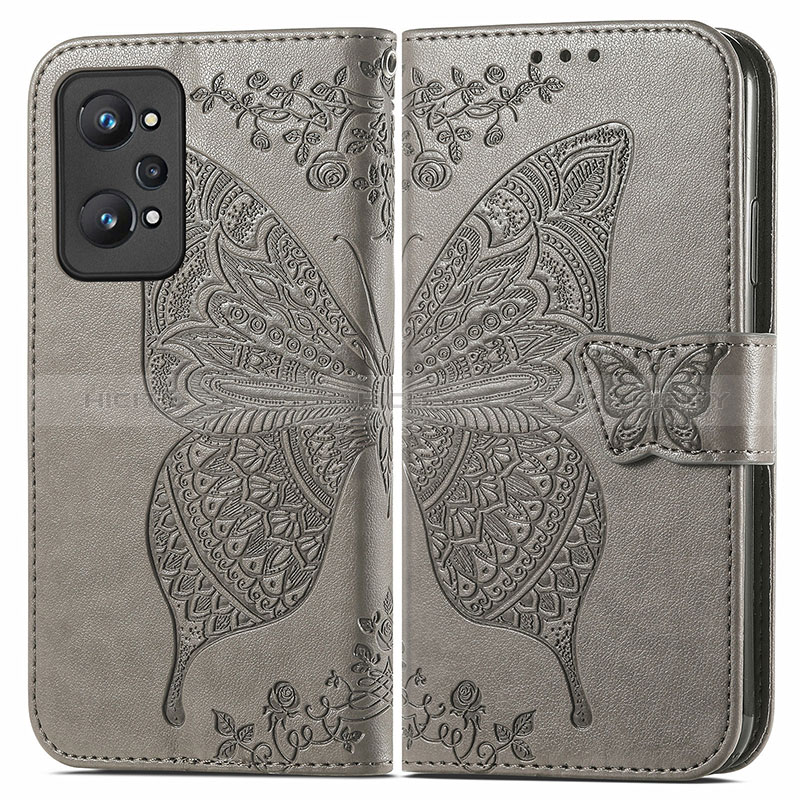 Coque Portefeuille Papillon Livre Cuir Etui Clapet pour Realme GT2 5G Gris Plus