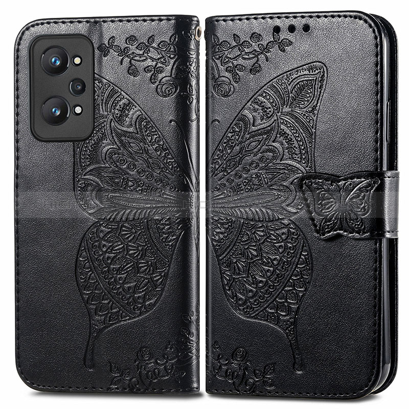 Coque Portefeuille Papillon Livre Cuir Etui Clapet pour Realme GT2 5G Noir Plus