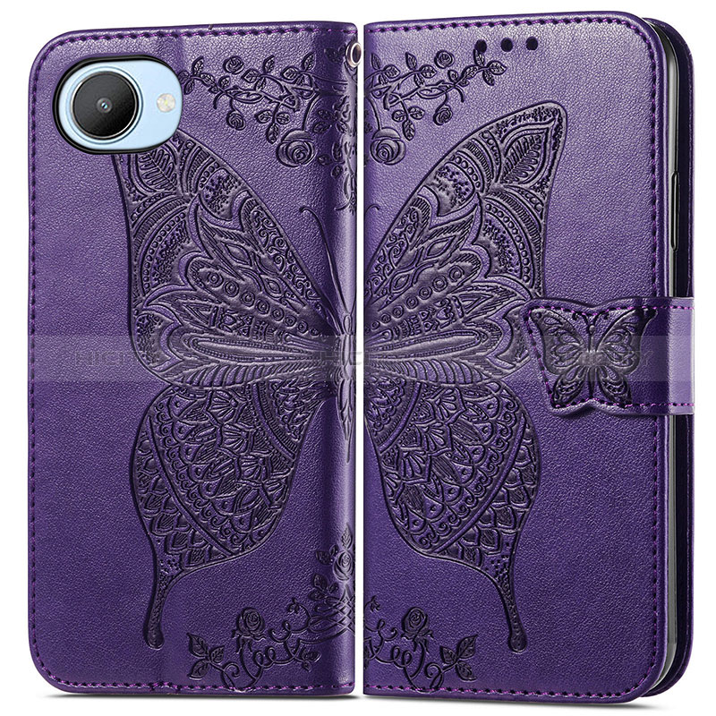 Coque Portefeuille Papillon Livre Cuir Etui Clapet pour Realme Narzo 50i Prime Violet Plus