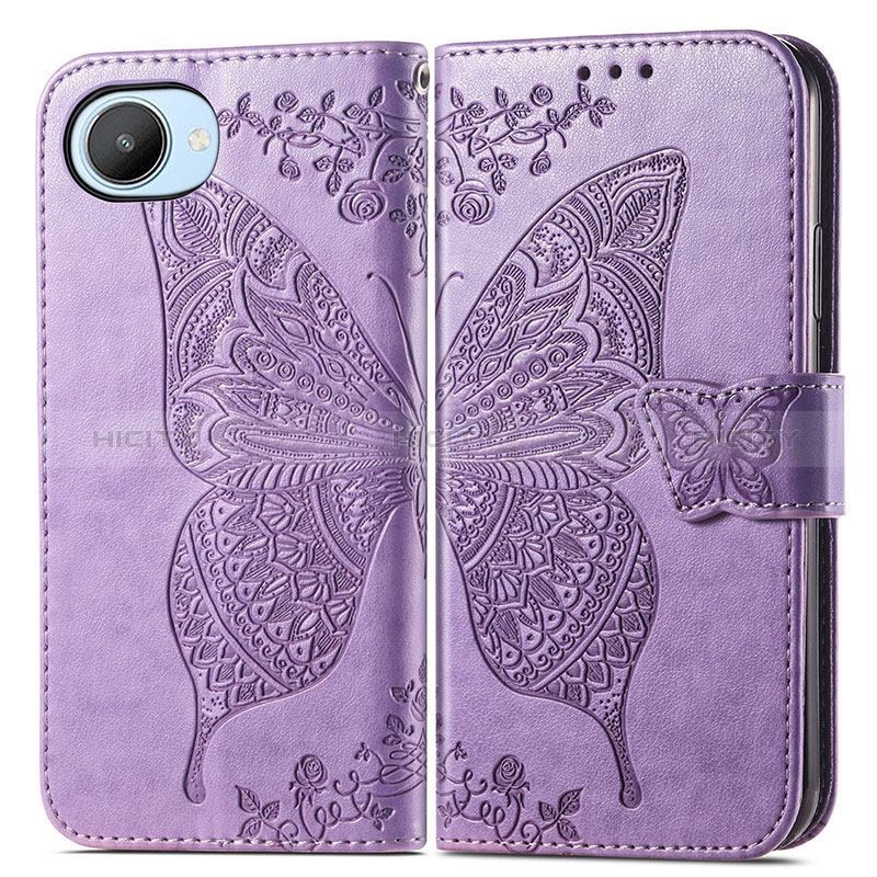 Coque Portefeuille Papillon Livre Cuir Etui Clapet pour Realme Narzo 50i Prime Violet Clair Plus