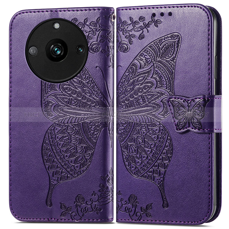 Coque Portefeuille Papillon Livre Cuir Etui Clapet pour Realme Narzo 60 5G Violet Plus