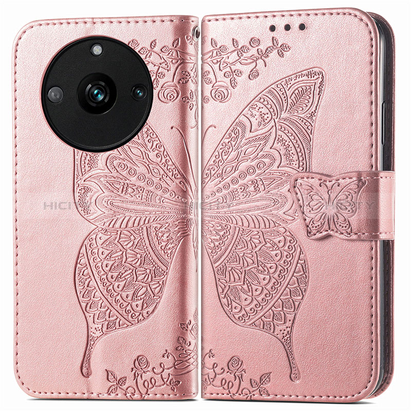 Coque Portefeuille Papillon Livre Cuir Etui Clapet pour Realme Narzo 60 Pro 5G Or Rose Plus